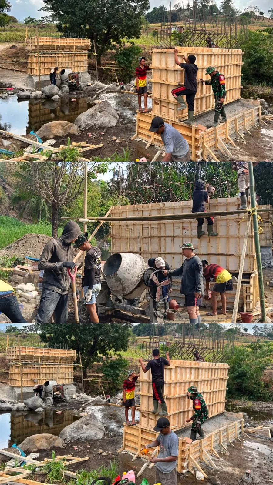 Artikel Sindikasi : Wujudkan Akses Pelosok Terhubung, Prajurit Kodim 1409/Gowa dan Yon Teritorial Pembangunan Kebut Jembatan Beton Sungai Badenglolo