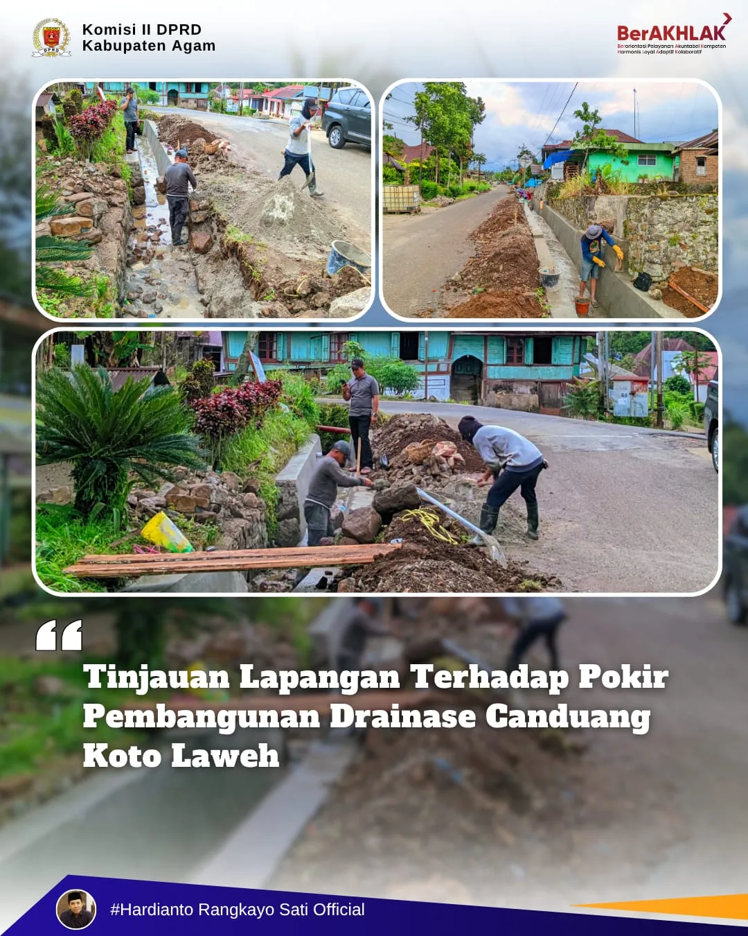 Artikel Sindikasi : Anggota DPRD Agam  Hardianto Tinjau Pembangunan Drainase di Nagari Canduang Koto Laweh